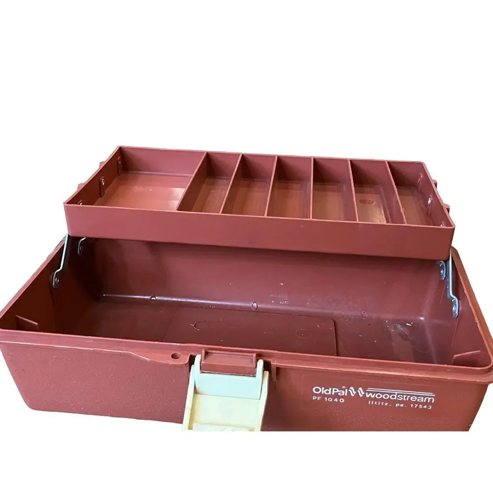 Woodstream Old Pal Tackle Box Vintage PF1040 w/ Folding Tray VTG Copper & Beige